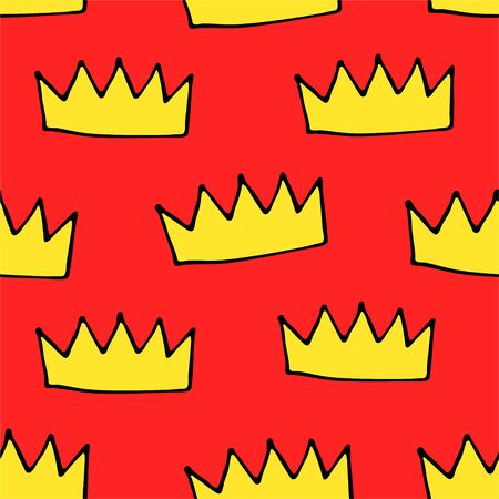 Doodle crowns seamless pattern. Hand drawn luxury background. Cute baby, little princess or royal design for childrens room, posters, celebration. Vector illustration.のイラスト素材