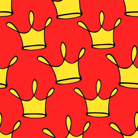 Doodle crowns seamless pattern. Hand drawn luxury background. Cute baby, little princess or royal design for childrens room, posters, celebration. Vector illustration.のイラスト素材