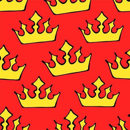 Doodle crowns seamless pattern. Hand drawn luxury background. Cute baby, little princess or royal design for childrens room, posters, celebration. Vector illustration.のイラスト素材