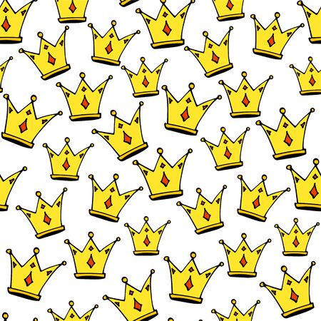 Doodle crowns seamless pattern. Hand drawn luxury background. Cute baby, little princess or royal design for childrens room, posters, celebration. Vector illustration.のイラスト素材