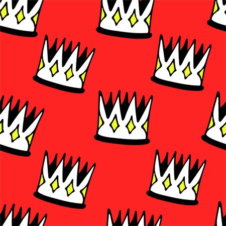 Doodle crowns seamless pattern. Hand drawn luxury background. Cute baby, little princess or royal design for childrens room, posters, celebration. Vector illustration.のイラスト素材