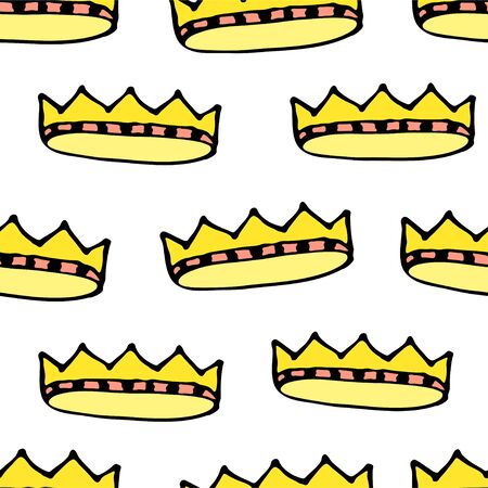 Doodle crowns seamless pattern. Hand drawn luxury background. Cute baby, little princess or royal design for childrens room, posters, celebration. Vector illustration.のイラスト素材