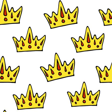 Doodle crowns seamless pattern. Hand drawn luxury background. Cute baby, little princess or royal design for childrens room, posters, celebration. Vector illustration.のイラスト素材