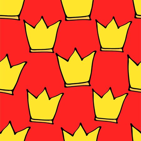 Doodle crowns seamless pattern. Hand drawn luxury background. Cute baby, little princess or royal design for childrens room, posters, celebration. Vector illustration.のイラスト素材