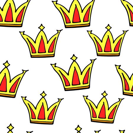 Doodle crowns seamless pattern. Hand drawn luxury background. Cute baby, little princess or royal design for childrens room, posters, celebration. Vector illustration.のイラスト素材