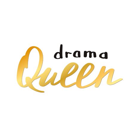 Drama Queen inscription in simple doodle style. Trendy print, handwritten slogan. Girly lettering design for t-shirt prints, phone cases, mugs or posters. Vintage hand drawn text, vector illustrationのイラスト素材