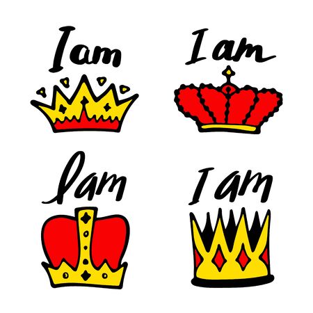 I am king print with crown - simple poster design. Cartoon lettering. Vector illustratonのイラスト素材