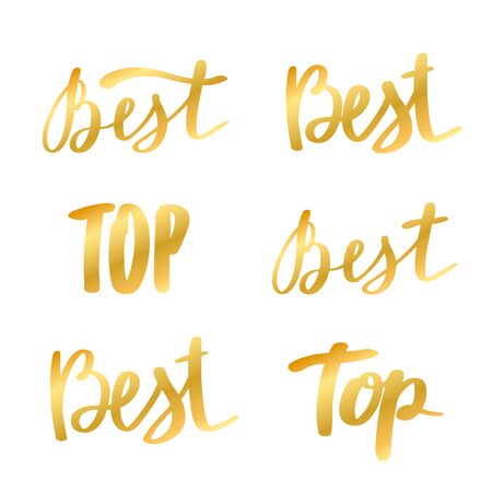 Best, Top words. Luxury lettering set. Gold hand drawn retro text. Calligraphy simple inscription for t-shirt prints, phone cases, cards or posters. Vintage vector illustrationのイラスト素材