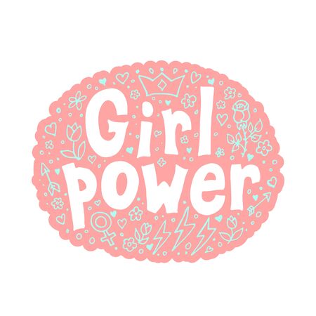 Girl power, feminism quotes. Doodle vector illustrationsのイラスト素材