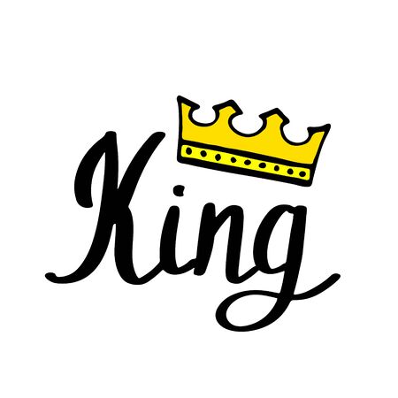King lettering with crown in simple doodle style. Print design for t-shirt prints, phone cases or posters. Trendy inscription, handwritten slogan. Vector illustrationのイラスト素材