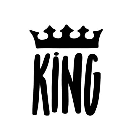 King lettering with crown in simple doodle style. Print design for t-shirt prints, phone cases or posters. Trendy inscription, handwritten slogan. Vector illustrationのイラスト素材