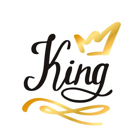 King lettering with crown in simple doodle style. Print design for t-shirt prints, phone cases or posters. Trendy inscription, handwritten slogan. Vector illustrationのイラスト素材