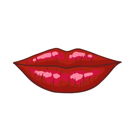 Sexy red lips icon isolated on white background. Beautiful womans an air kiss with glossy lipstick. Fashion vector illustration.のイラスト素材