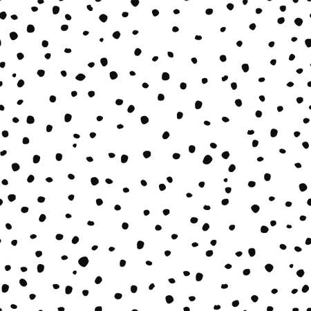 Doodle Dots Seamless Pattern. Black and white dotted background. Grungy painted ornament. Vector illustration. Wallpaper, furniture fabric, textile.のイラスト素材