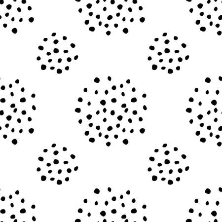 Doodle Dots Seamless Pattern. Black and white dotted background. Grungy painted ornament. Vector illustration. Wallpaper, furniture fabric, textile.のイラスト素材