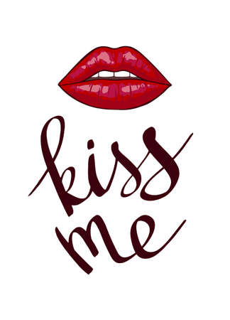 Romantic background, greeting card or gift card with text Kiss Me. Vector illustrationのイラスト素材