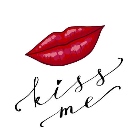 Romantic background, greeting card or gift card with text Kiss Me. Vector illustrationのイラスト素材
