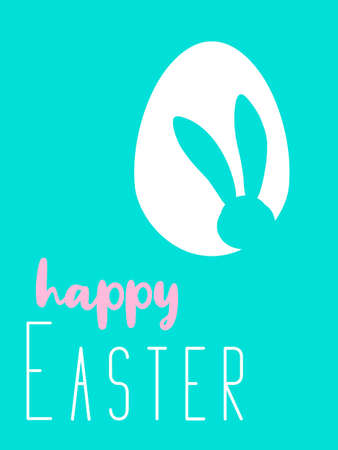 Happy Easter card or poster with cute egg and bunny ears silhouette on pastel background. Simple minimalistic design. Vectorのイラスト素材