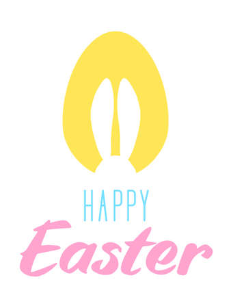 Happy Easter card or poster with cute egg and bunny ears silhouette on pastel background. Simple minimalistic design. Vectorのイラスト素材