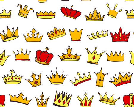 Seamless doodle crowns pattern. vector illustration.のイラスト素材