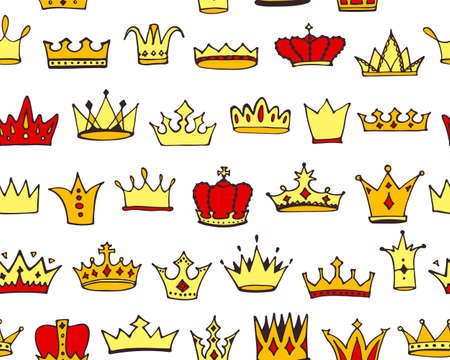 Seamless doodle crowns pattern. vector illustration.のイラスト素材