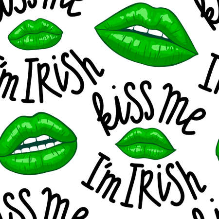 Kiss me i m Irish seamless pattern. Funny St. Patricks Day saying - Kiss me I m irish.のイラスト素材