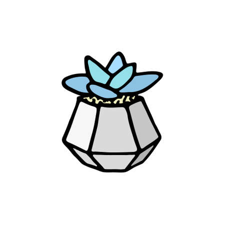 Succulent doodle print. Home plants in modern flowerpotのイラスト素材