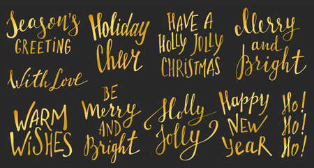 Merry Christmas gold Lettering Design. Greeting text. Vector illustrationのイラスト素材