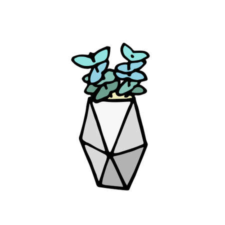 Succulent doodle print. Home plants in modern flowerpotのイラスト素材