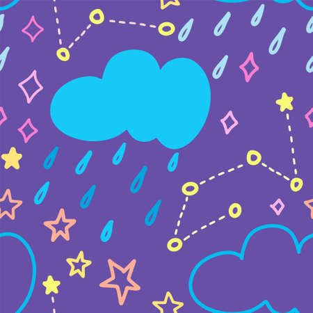 Seamless baby pattern of the sky with blue cloud and star. Cute cartoon childish cosmos background design for fabric, textile. vector illustrationのイラスト素材