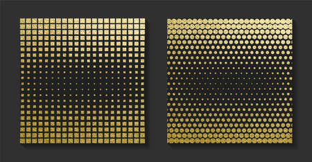 Golden luxury backgrounds set. Shiny Gold grunge halftone texture. Vintage vector illustration.のイラスト素材