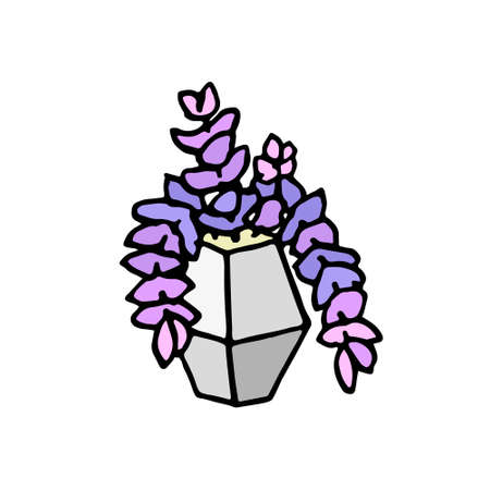 Succulent doodle print. Home plants in modern flowerpotのイラスト素材