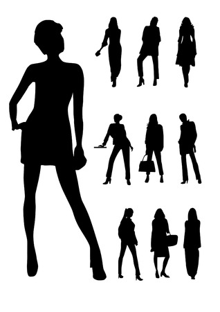 Fashionable girls in various poses on a white backgroundのイラスト素材