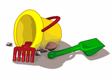 Bucket and shovel on white background. Vector.のイラスト素材