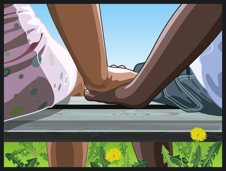 Young couple holding hands. Stock vector illustration.のイラスト素材