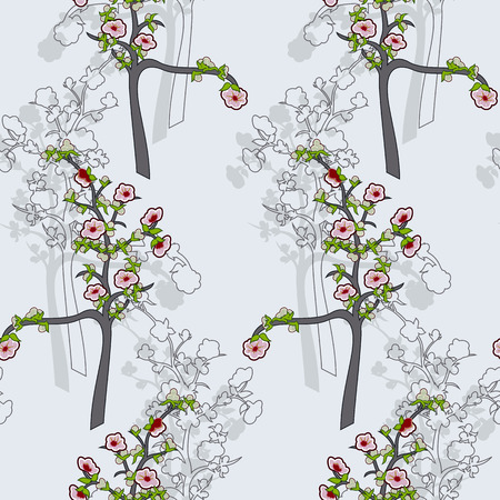 Blossoming cherry tree. Sakura. Seamless vector illustration.のイラスト素材