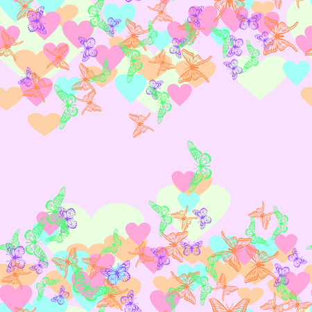 Abstract seamless image. Butterflies and hearts. Vector illustration.のイラスト素材