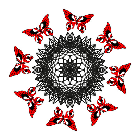 Grey abstract with butterfly geometric sign pattern.Beautiful illustration of design. ?ircular illustration . Decorative elements. Ornament for decor. White background. Vector illustration .のイラスト素材
