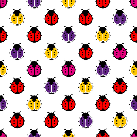 Variegated ladybugs on white background seamless pattern . Fashion graphic. Background design. Modern spring and summer stylish abstract . Template for prints, textile, wrapping and decoration, wallpaper. Vector illustration.のイラスト素材