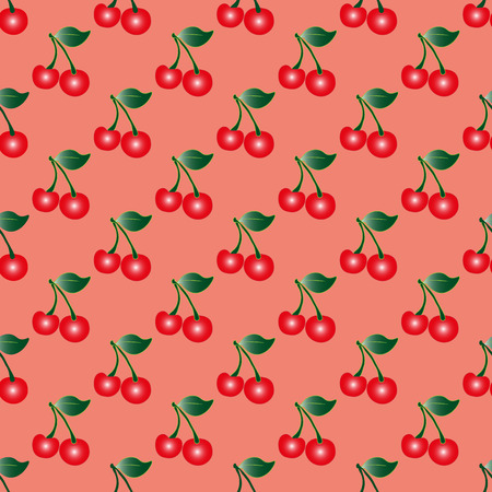 Cherry with gradient seamless pattern on green background . Template for prints, textile, wrapping...