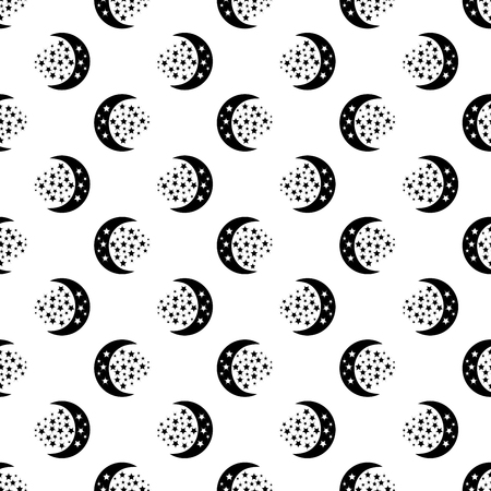 Black moon and stars on white background. Abstract geometric seamless pattern. Modern stylish night texture. Template for prints, textile, wrapping and decoration, wallpaper. Vector illustration.のイラスト素材