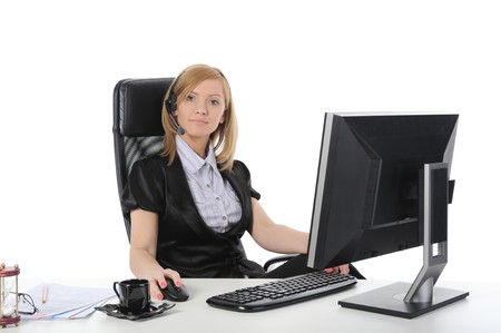 girl the operator in the office. Isolated on white backgroundの写真素材