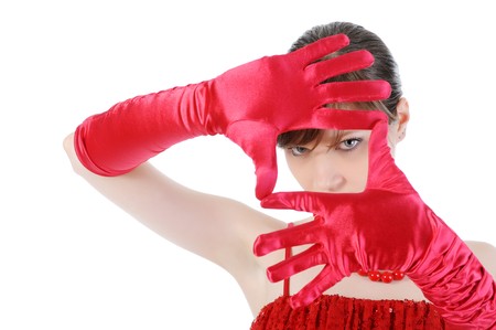 Pretty girl in red. Isolated on white backgroundの写真素材