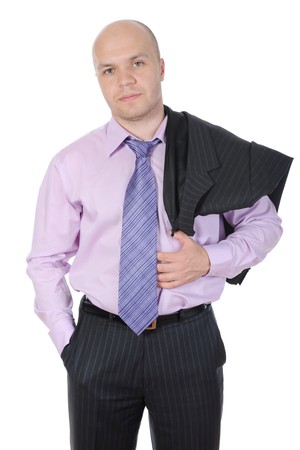 businessman with a jacket in his hands. Isolated on white backgroundの写真素材