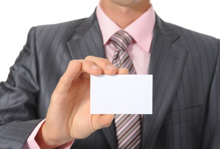 man handing a blank. Isolated on white backgroundの写真素材