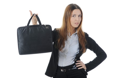 young brunette businesswoman. Isolated on white backgroundの写真素材