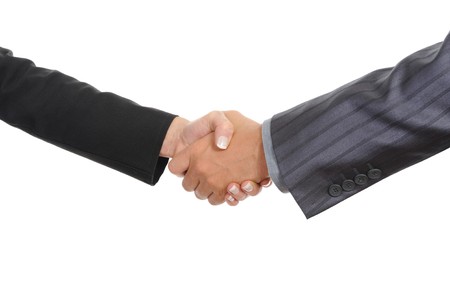 Handshake two business partners. Isolated on whiteの写真素材