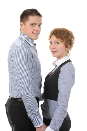 portrait of a joyful young couple. Isolated on white backgroundの写真素材