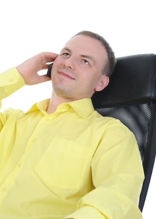 businessman talking on the phone. Isolated on white backgroundの写真素材
