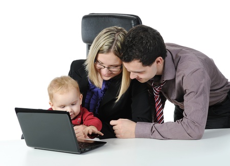 Young and happy businesspeople at office. Isolated on white backgroundの写真素材
